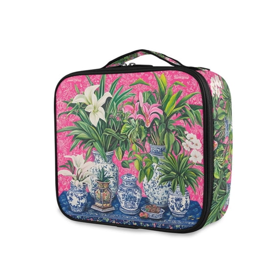 FORMRS Travel Makeup Bag Large Capacity Train Case Cosmetic Organizer with Adjustable Dividers, White Vibrant Flowers