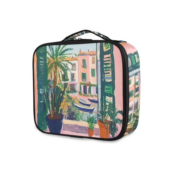FORMRS Travel Makeup Bag Large Capacity Train Case Cosmetic Organizer with Adjustable Dividers, Window Scene