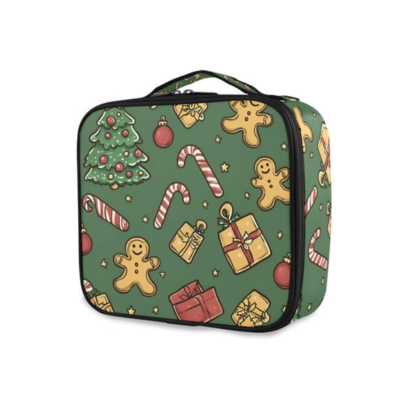 FORMRS Travel Makeup Bag Large Capacity Train Case Cosmetic Organizer with Adjustable Dividers, Yellow Christmas Gingerbread