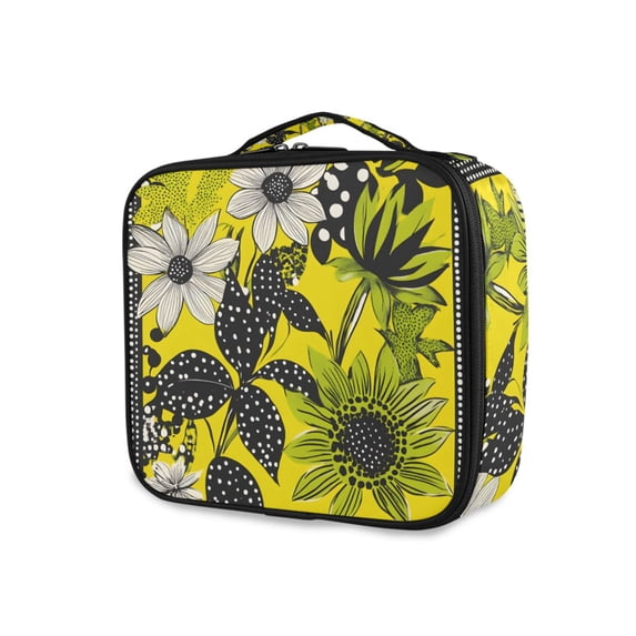 FORMRS Travel Makeup Bag Large Capacity Train Case Cosmetic Organizer with Adjustable Dividers, Yellow Flowers