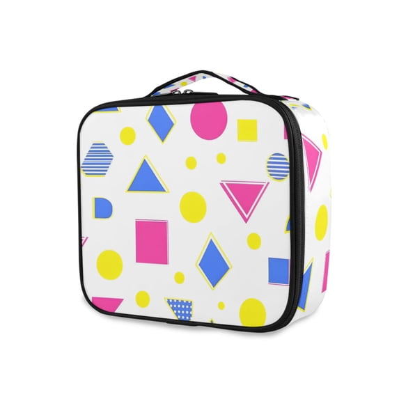 FORMRS Travel Makeup Bag Large Capacity Train Case Cosmetic Organizer with Adjustable Dividers, Yellow Retro Round