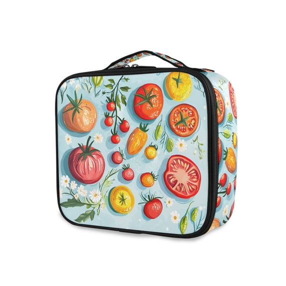 FORMRS Travel Makeup Bag Large Capacity Train Case Cosmetic Organizer with Adjustable Dividers, Yellow Tomatoes