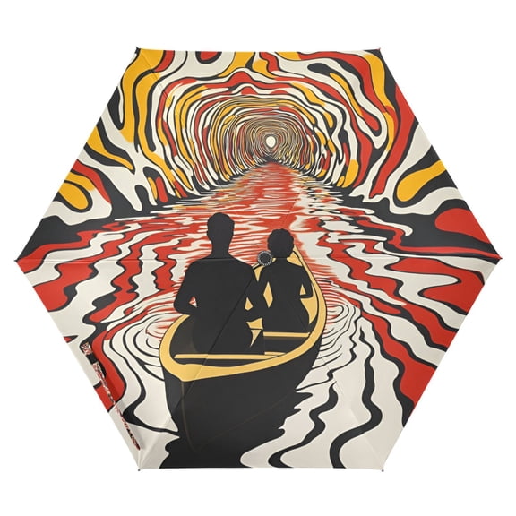 FORMRS Travel Umbrella Folding Auto Open Close Windproof Rain UV Protection, Abstract Boat Ride