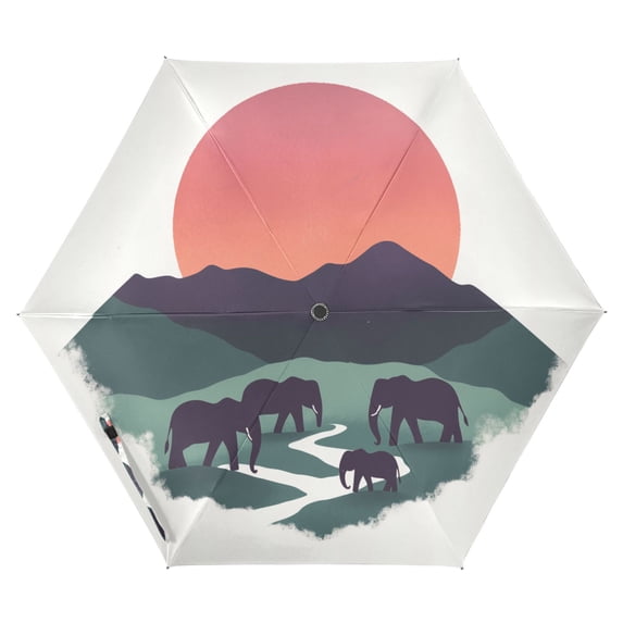 FORMRS Travel Umbrella Folding Auto Open Close Windproof Rain UV Protection, Abstract Elephant