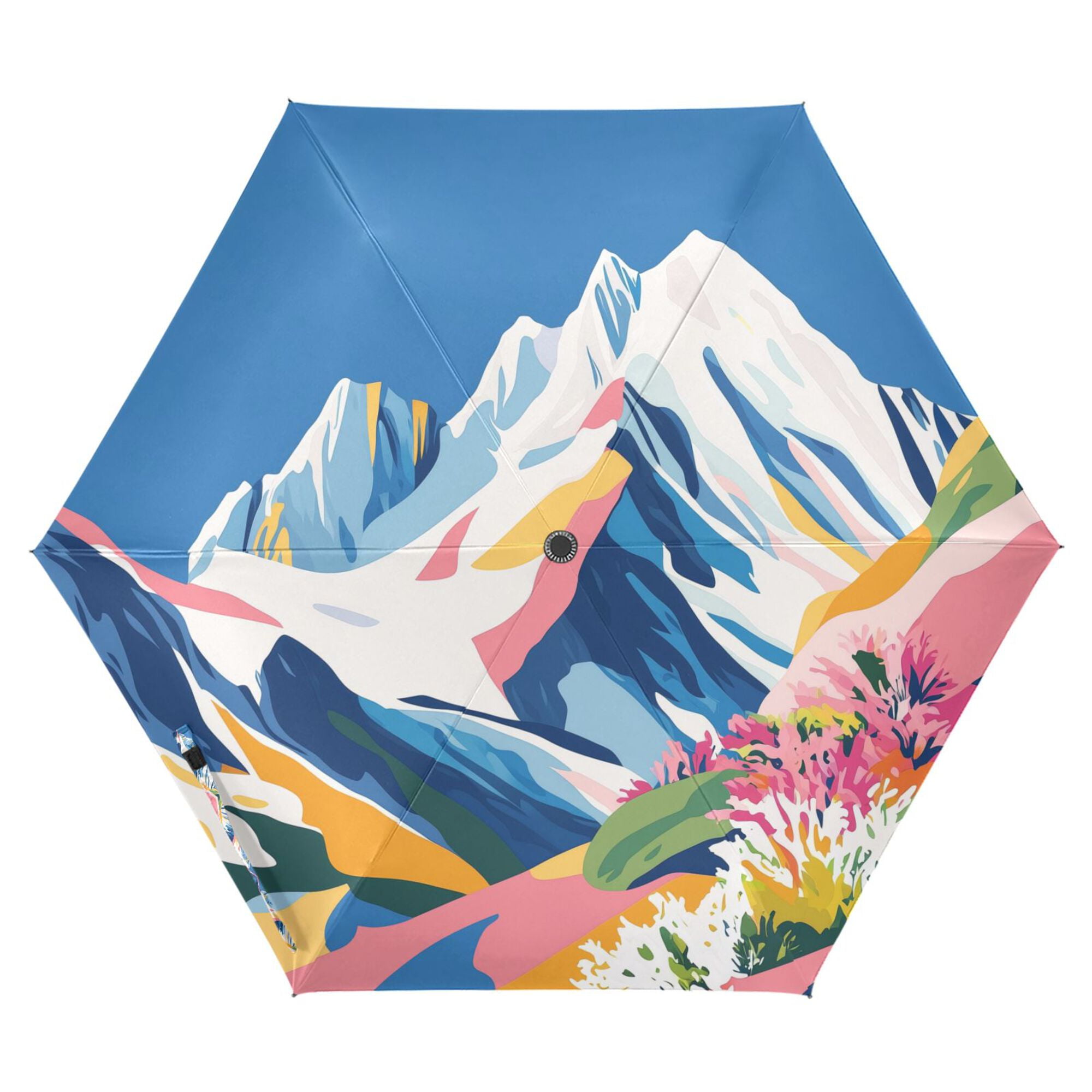 FORMRS Travel Umbrella Folding Auto Open Close Windproof Rain UV Protection, Abstract Snow Mountain