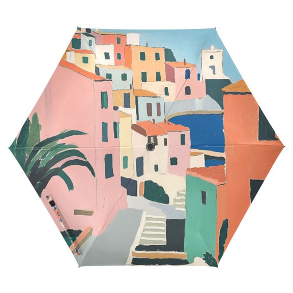 FORMRS Travel Umbrella Folding Auto Open Close Windproof Rain UV Protection, Art City