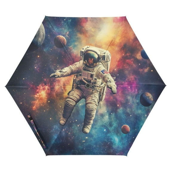 FORMRS Travel Umbrella Folding Auto Open Close Windproof Rain UV Protection, Astronaut in Space Pattern