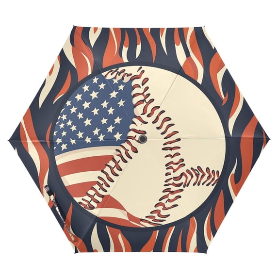 FORMRS Travel Umbrella Folding Auto Open Close Windproof Rain UV Protection, Baseball Pattern