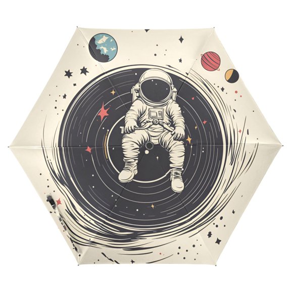 FORMRS Travel Umbrella Folding Auto Open Close Windproof Rain UV Protection, Beige Astronaut Space