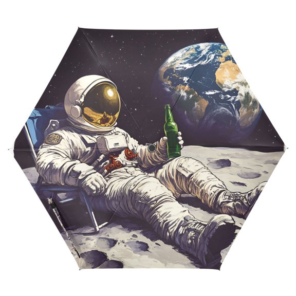 FORMRS Travel Umbrella Folding Auto Open Close Windproof Rain UV Protection, Beige Astronaut