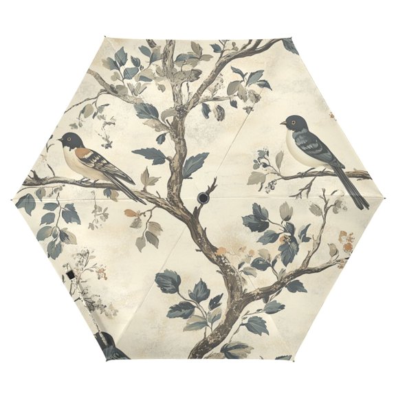 FORMRS Travel Umbrella Folding Auto Open Close Windproof Rain UV Protection, Beige Birds