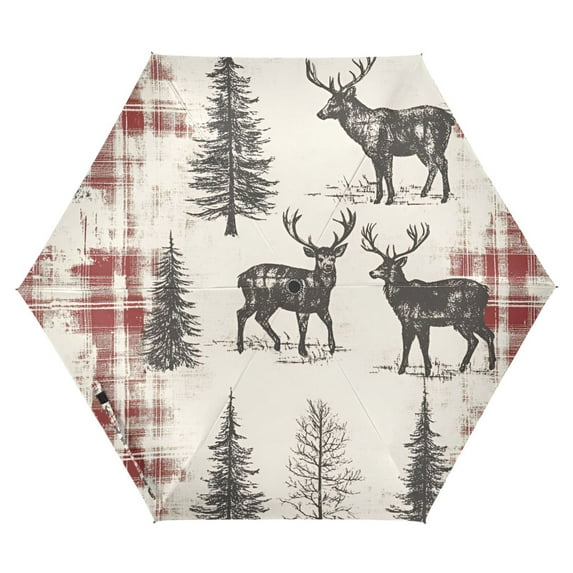 FORMRS Travel Umbrella Folding Auto Open Close Windproof Rain UV Protection, Beige Deer