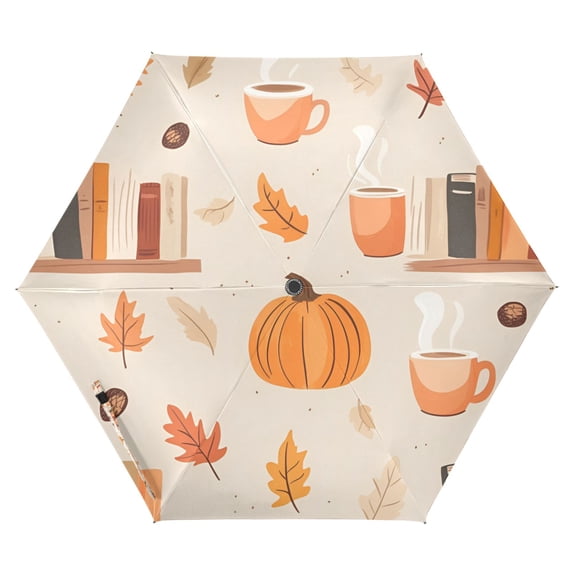 FORMRS Travel Umbrella Folding Auto Open Close Windproof Rain UV Protection, Beige Fall Acorns Pattern