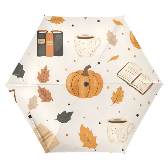 FORMRS Travel Umbrella Folding Auto Open Close Windproof Rain UV Protection, Beige Fall Pumpkin