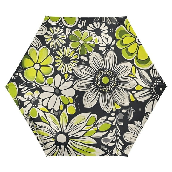 FORMRS Travel Umbrella Folding Auto Open Close Windproof Rain UV Protection, Beige Flower Pattern