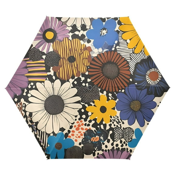 FORMRS Travel Umbrella Folding Auto Open Close Windproof Rain UV Protection, Beige Flowers