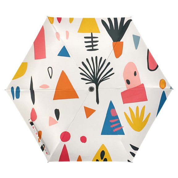 FORMRS Travel Umbrella Folding Auto Open Close Windproof Rain UV Protection, Beige Geometric