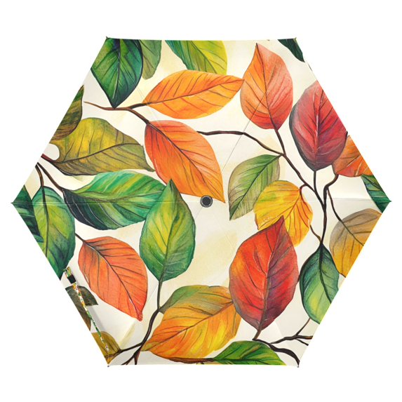 FORMRS Travel Umbrella Folding Auto Open Close Windproof Rain UV Protection, Beige Leaves