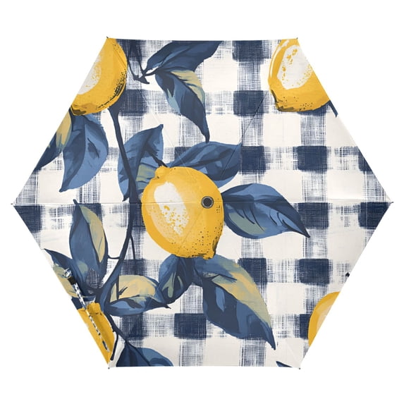 FORMRS Travel Umbrella Folding Auto Open Close Windproof Rain UV Protection, Beige Plaid Lemon