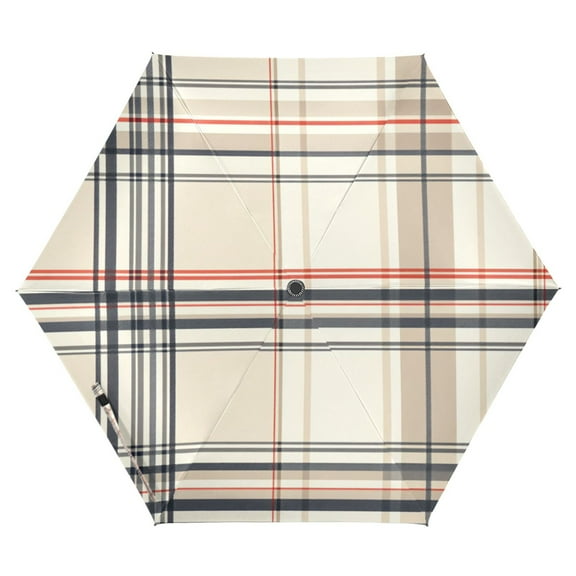 FORMRS Travel Umbrella Folding Auto Open Close Windproof Rain UV Protection, Beige Plaid Pattern
