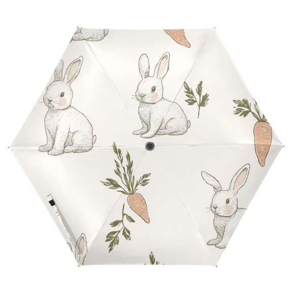 FORMRS Travel Umbrella Folding Auto Open Close Windproof Rain UV Protection, Beige Rabbits and Carrots