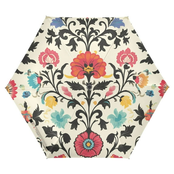 FORMRS Travel Umbrella Folding Auto Open Close Windproof Rain UV Protection, Beige Red Floral