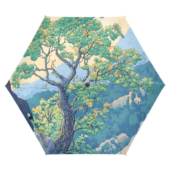 FORMRS Travel Umbrella Folding Auto Open Close Windproof Rain UV Protection, Beige Tree