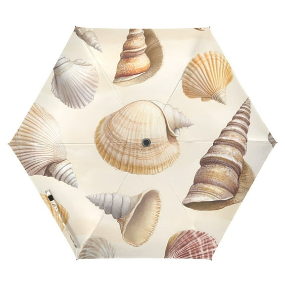 FORMRS Travel Umbrella Folding Auto Open Close Windproof Rain UV Protection, Beige Watercolor Seashells