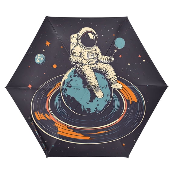 FORMRS Travel Umbrella Folding Auto Open Close Windproof Rain UV Protection, Black Astronaut Record