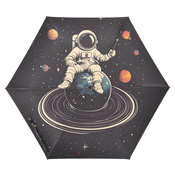 FORMRS Travel Umbrella Folding Auto Open Close Windproof Rain UV Protection, Black Astronaut Space