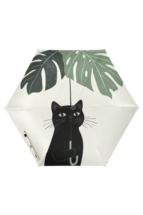 Travel Umbrella Folding Auto Open Close Windproof Rain UV Protection, Black Cat Umbrella