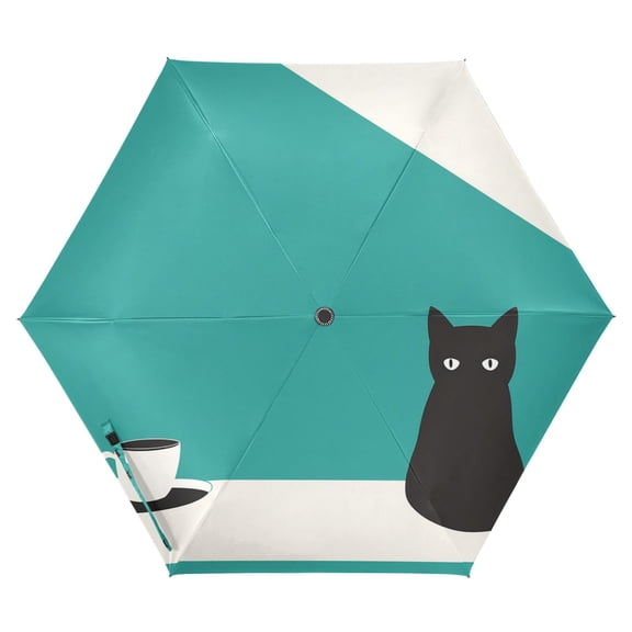 FORMRS Travel Umbrella Folding Auto Open Close Windproof Rain UV Protection, Black Cat and Coffee