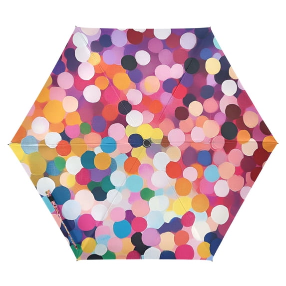 FORMRS Travel Umbrella Folding Auto Open Close Windproof Rain UV Protection, Black Colorful Circles