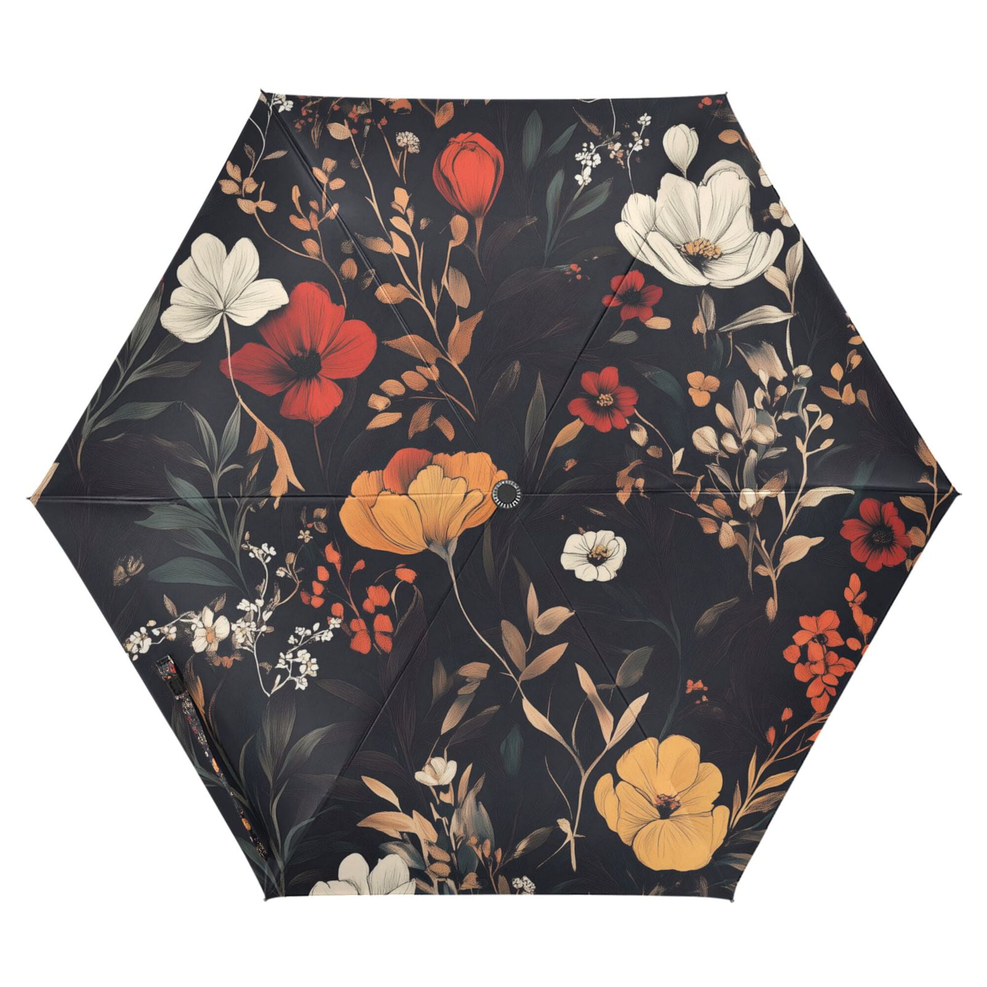FORMRS Travel Umbrella Folding Auto Open Close Windproof Rain UV Protection, Black Floral Pattern