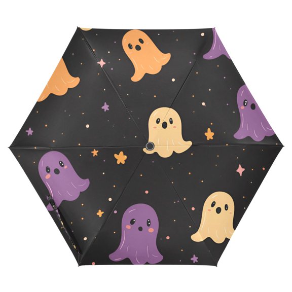 FORMRS Travel Umbrella Folding Auto Open Close Windproof Rain UV Protection, Black Halloween Ghosts