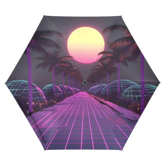 FORMRS Travel Umbrella Folding Auto Open Close Windproof Rain UV Protection, Black Neon Road