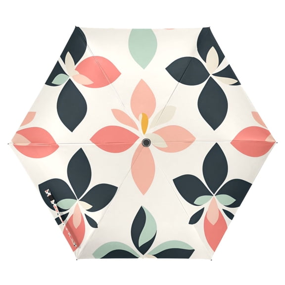 FORMRS Travel Umbrella Folding Auto Open Close Windproof Rain UV Protection, Black Retro Flower