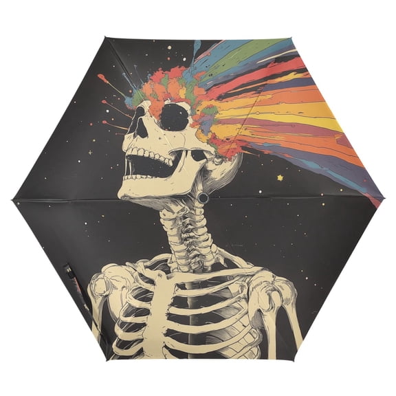 FORMRS Travel Umbrella Folding Auto Open Close Windproof Rain UV Protection, Black Skeleton
