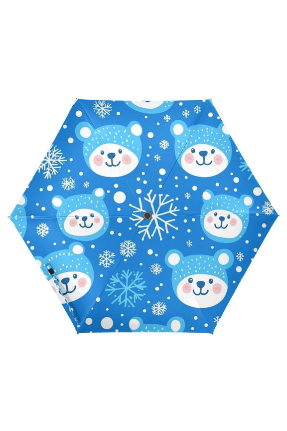 Travel Umbrella Folding Auto Open Close Windproof Rain UV Protection, Blue Bears