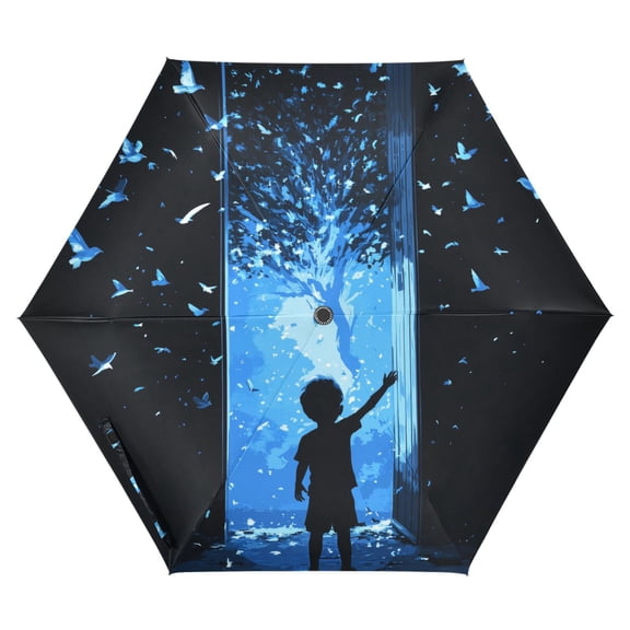 FORMRS Travel Umbrella Folding Auto Open Close Windproof Rain UV Protection, Blue Butterfly