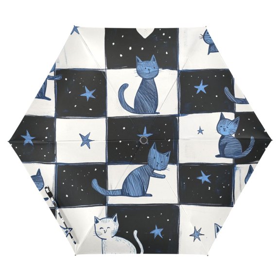 FORMRS Travel Umbrella Folding Auto Open Close Windproof Rain UV Protection, Blue Cat Stars