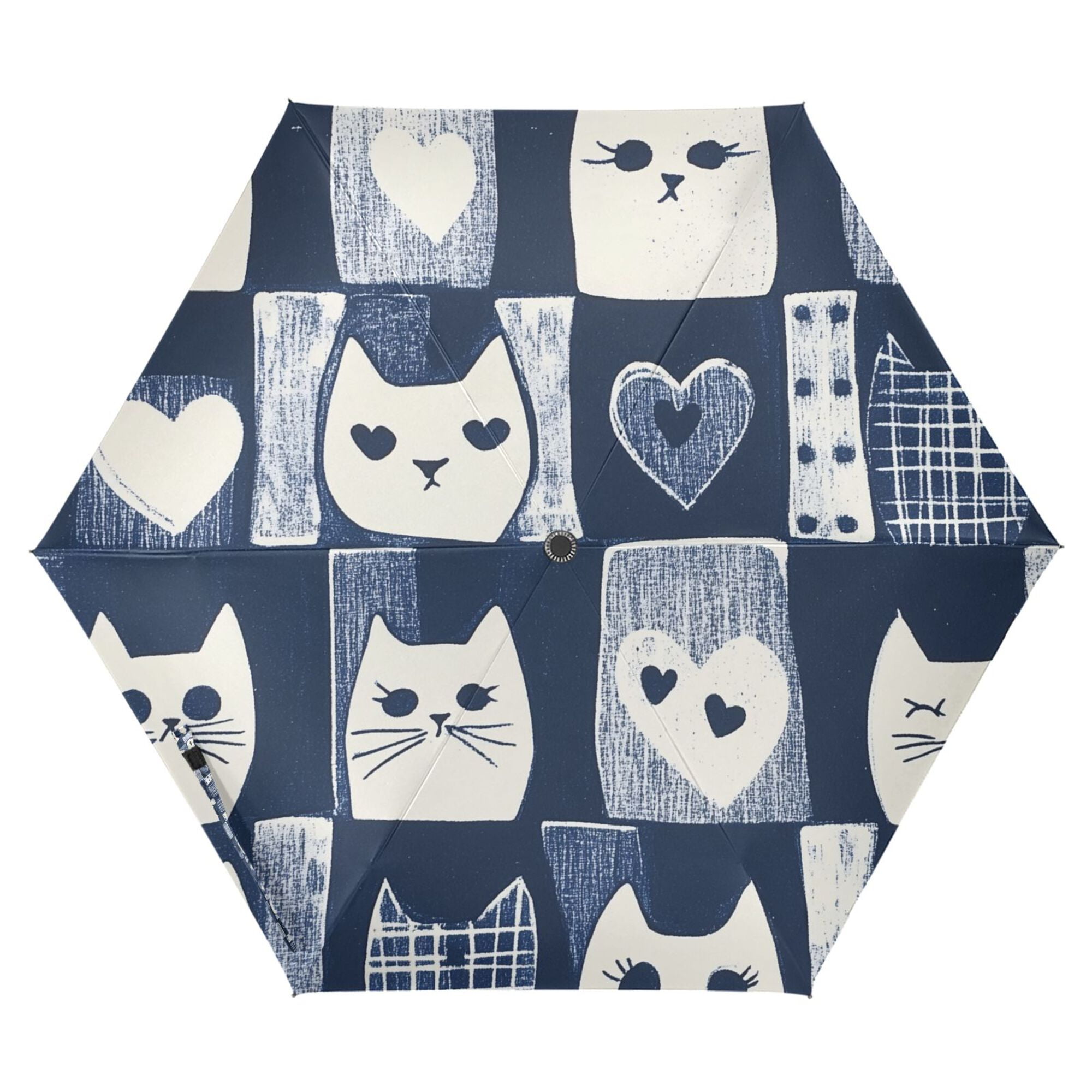FORMRS Travel Umbrella Folding Auto Open Close Windproof Rain UV Protection, Blue Cats and Hearts