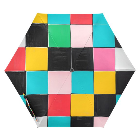 FORMRS Travel Umbrella Folding Auto Open Close Windproof Rain UV Protection, Blue Checkered Pattern