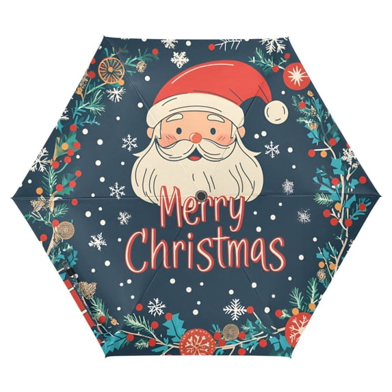 FORMRS Travel Umbrella Folding Auto Open Close Windproof Rain UV Protection, Blue Christmas Santa