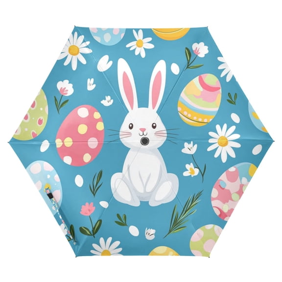 FORMRS Travel Umbrella Folding Auto Open Close Windproof Rain UV Protection, Blue Easter Bunny