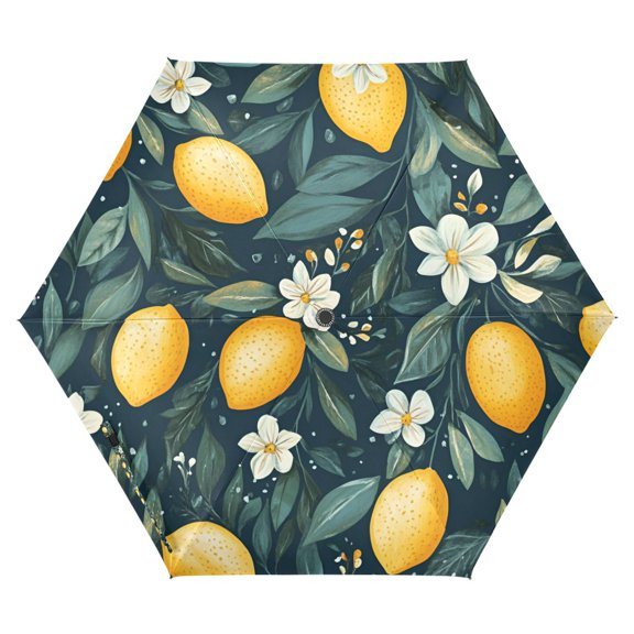 FORMRS Travel Umbrella Folding Auto Open Close Windproof Rain UV Protection, Blue Floral Lemons
