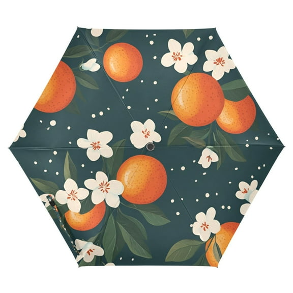 FORMRS Travel Umbrella Folding Auto Open Close Windproof Rain UV Protection, Blue Floral Oranges