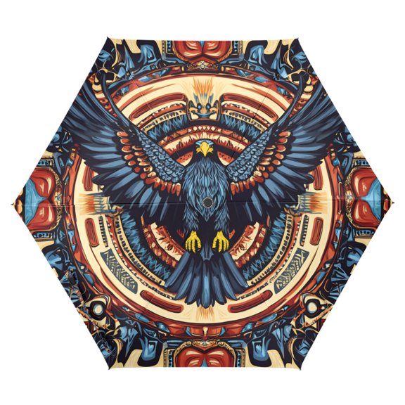 FORMRS Travel Umbrella Folding Auto Open Close Windproof Rain UV Protection, Blue Geometric Eagle