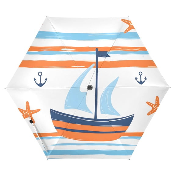 FORMRS Travel Umbrella Folding Auto Open Close Windproof Rain UV Protection, Blue Nautical Pattern