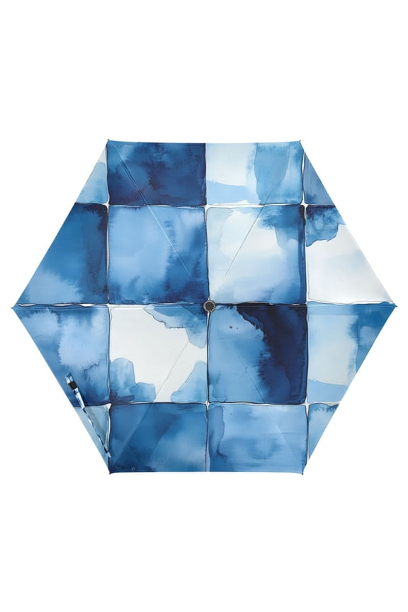 Travel Umbrella Folding Auto Open Close Windproof Rain UV Protection, Blue Pattern